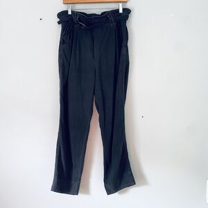 Anthropologie Pants Medium Charcoal Black Paper Bag Waist Belted High Waist